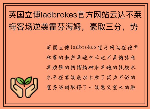 英国立博ladbrokes官方网站云达不莱梅客场逆袭霍芬海姆，豪取三分，势不可挡